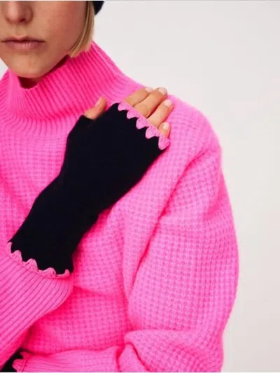 White + Warren Cashmere Crochet Trim Handwarmer In Navy/ Pink In Blue