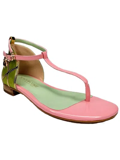 Things Ii Come Gloria Womens Patent Leather Thong Ankle Strap In Pink
