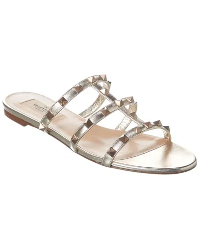 Valentino Garavani Rockstud Caged Leather Sandal In Silver