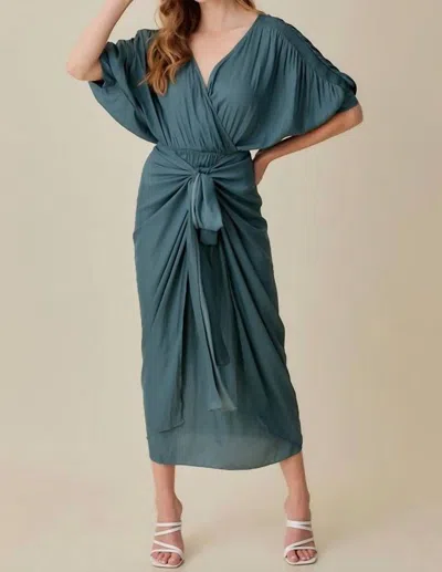 Mustard Seed The Forest Hill Waist-tie Satin Midi Dress In Balsam Green In Blue