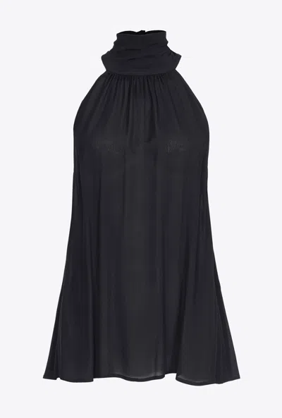 Pinko Open-back Halterneck Blouse In Nero Limousine