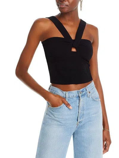 Aqua Womens Textured Twist Top Cropped In Black