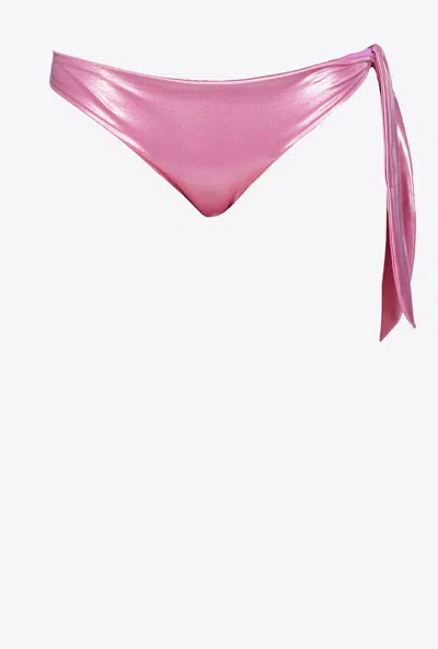 Pinko Wet-effect Laminated Bikini Briefs In Rosa Abbagl.