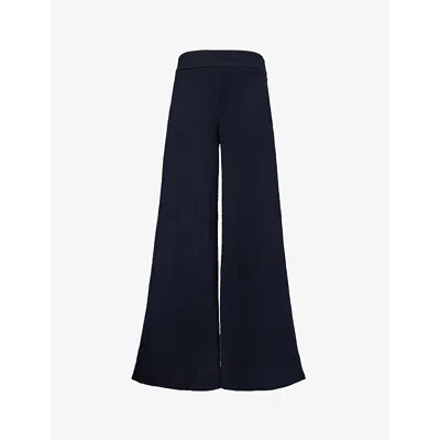 Me And Em Womens Navy Textured Wide-leg Mid-rise Cotton-blend Palazzo Trousers