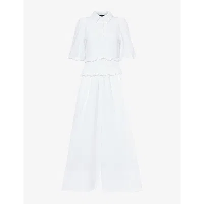 Me And Em Womens Soft White Shirred Puffed-sleeve Cotton Maxi Dress