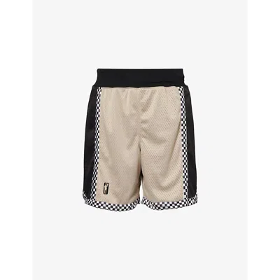 Flan Mens Grey Checkerboard Brand-embroidered Woven Shorts