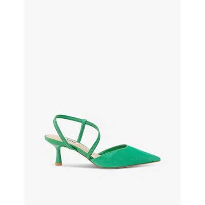 Dune Womens Green-suede Citrus Asymmetric Heeled Suede Court Shoes