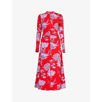 Me And Em Floral-print Stretch-woven Maxi Dress In Tulip Red/multi