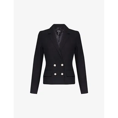 Me And Em Womens Black Notch-lapel Double-breasted Stretch-woven Blazer