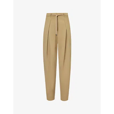 Me And Em Womens Taupe Pleated Tarped-leg Mid-rise Wool Trousers