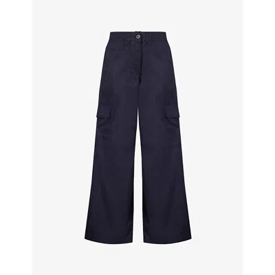 Me And Em Womens Navy Patch-pocket Wide-leg Low-rise Cotton Trousers