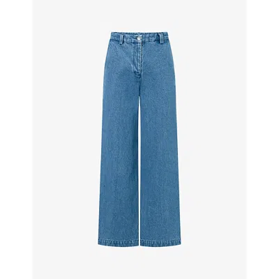 Nue Notes Womens Denim Blue Porter Wide-leg Low-rise Denim Trousers