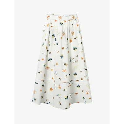 Nue Notes Womens Yellow Cream Bowie Floral-print Cotton Midi Skirt