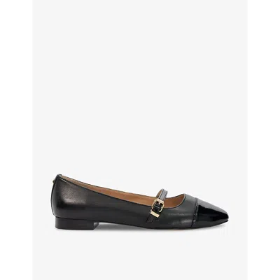 Dune Womens Black-leather Habits Contrast Leather Mary-jane Flats