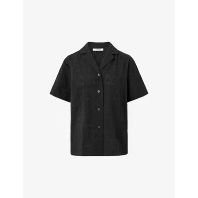 Nue Notes Womens Black Henri Embroidered Cotton Shirt