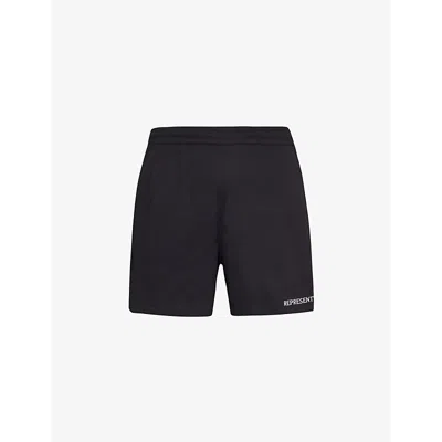 Represent Mens Black Brand-embroidered Regular-fit Stretch Cotton-blend Shorts