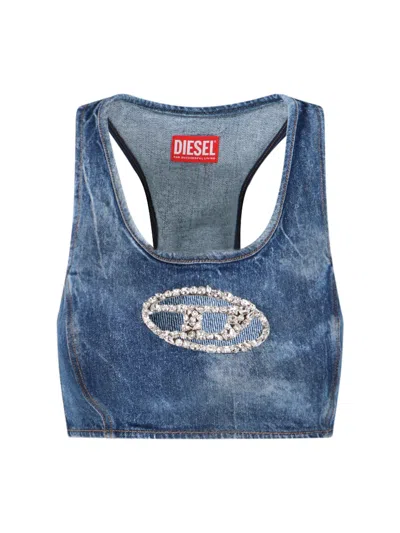 Diesel De-top-fsd Crystal-embellished Top In Light Blue