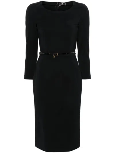 Elisabetta Franchi Belted Midi Dress In Black  