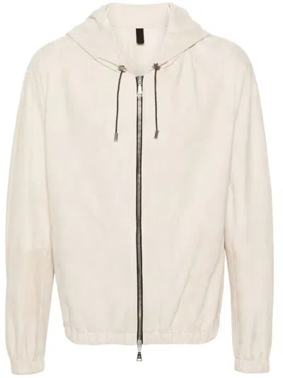 Tagliatore Leather Hooded Jacket In Beige