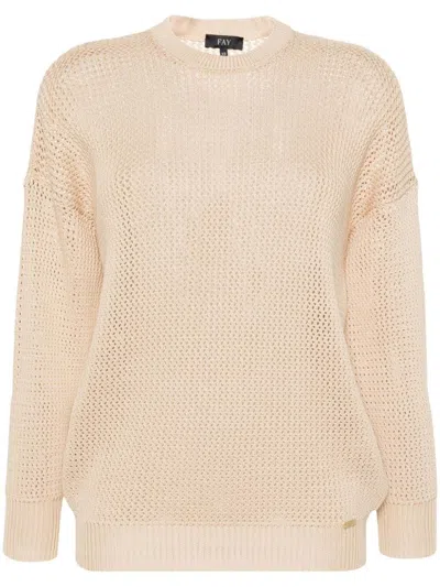 Fay Open-knit Cotton Jumper In Beige