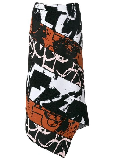 Proenza Schouler Spiral Knit Jacquard Skirt In Black Terracotta Multi