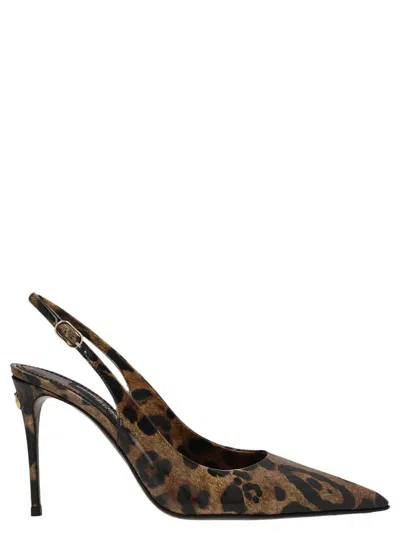 Dolce & Gabbana Polished Calfskin Slingbacks With Leopard Print In Animal Print
