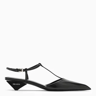 Prada Black Leather Slingback Décolleté