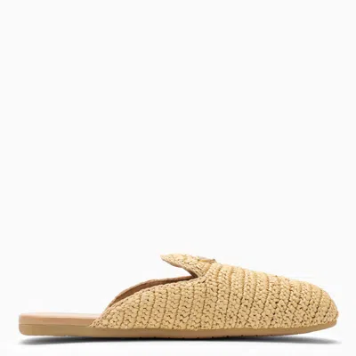 Prada Natural Raffia Loafer With Logo Triangle In Brown