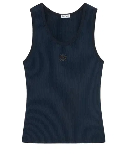 Loewe Silk Logo-embroidered Tank Top In Blue