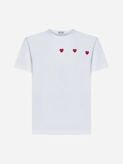 Comme Des Garçons Play Triple Hearts Cotton T-shirt In White