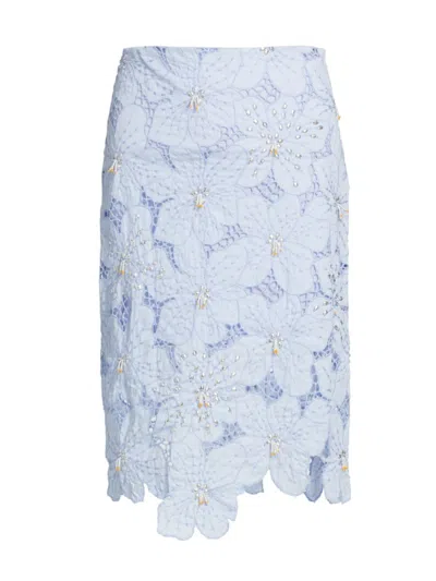 Wales Bonner Constellation Embellished Floral Lace Skirt In Light Blue