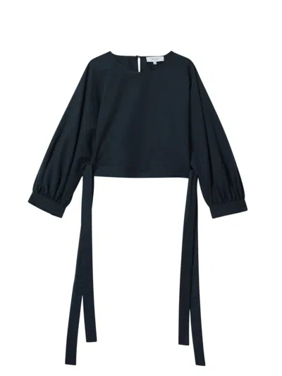 Reiss Immy - Navy Cropped Blouson Sleeve Top, Us 8