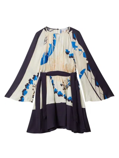 Reiss Sasha - Navy/blue Printed Side Tie Mini Dress, Us 0