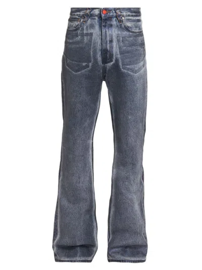 Members Of The Rage Men's Distressed Flare Jeans In Blue Acid Wash