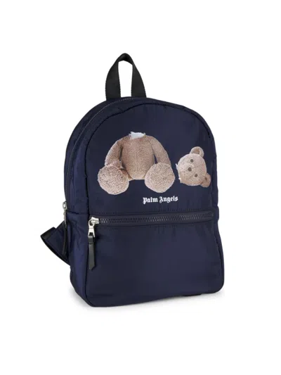 Palm Angels Kids' Small Broken Bear Print Backpack In Navy Blue