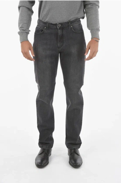 Corneliani Cc Collection 5 Pocket Regular Fit Stone Washed Denims In Black