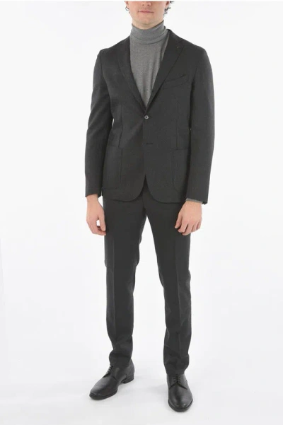 Corneliani Cc Collection Virgin Wool Unlined Suit With Beetle Brooch In Black