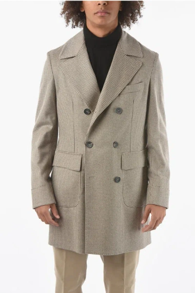 Corneliani Double-breasted Yokohama Houndstooth Cashmere Coat In Grey