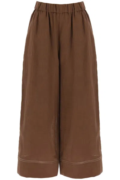 Max Mara Brama Linen Wide Trousers In Brown