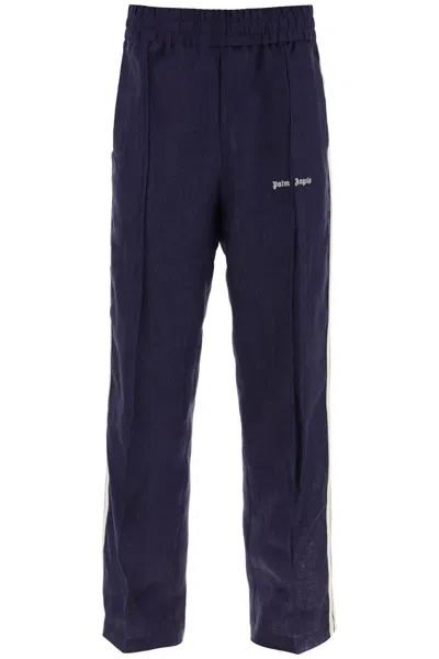 Palm Angels Logo-print Linen Track Pants In Blue