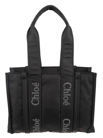 Chloé Large Woody Tote Bag In Black