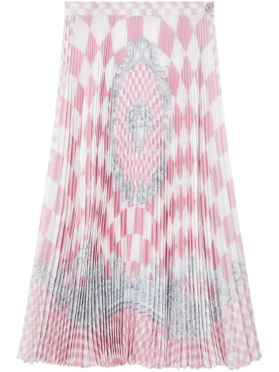 Versace Medusa-print Pleated Midi Skirt In Pink+print