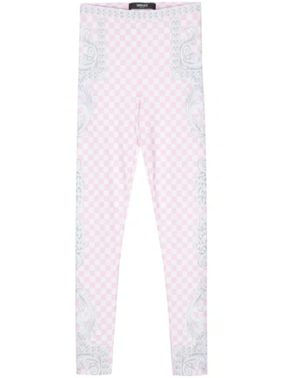 Versace Checkerboard-pattern Leggings In Pink