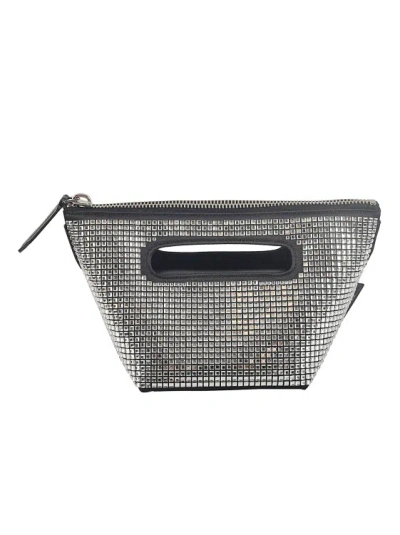 Attico Leather Trim Crystal Embellished Bag In Silver