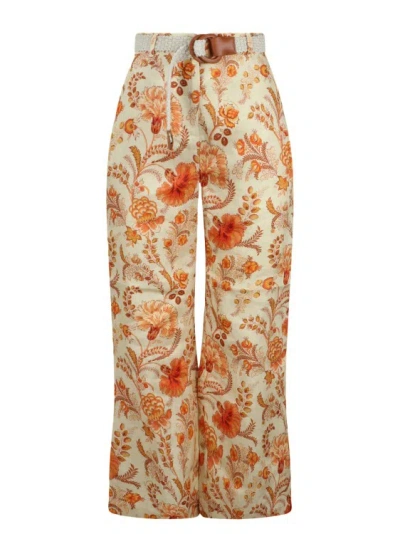 Zimmermann Junie Cropped Linen Flared Trousers In Multicolor