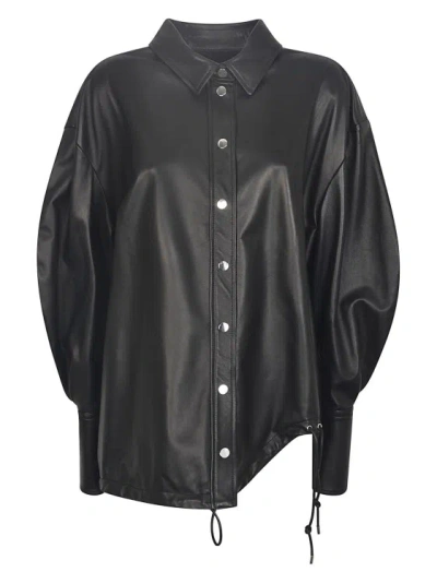 Attico Leather Shirt Jacket In Black