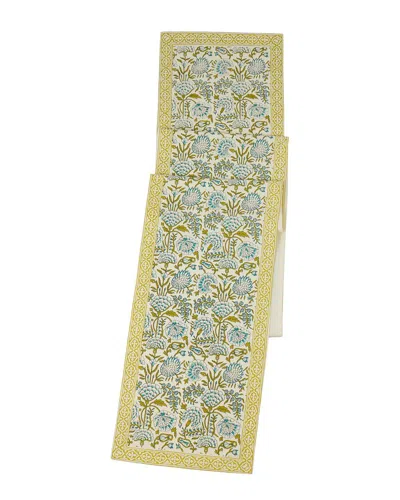 Tiramisu Fresh Foliage Block Print Cotton Table Runner In Green