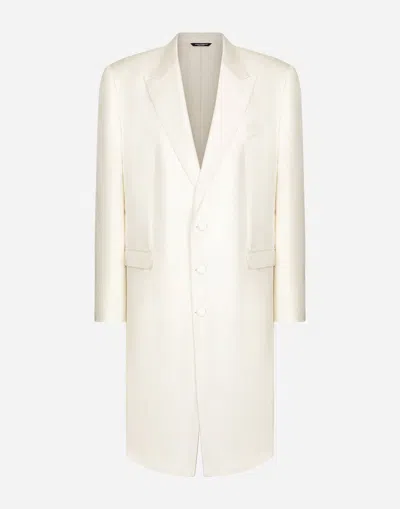 Dolce & Gabbana Single-breasted Silk Coat In Weiss