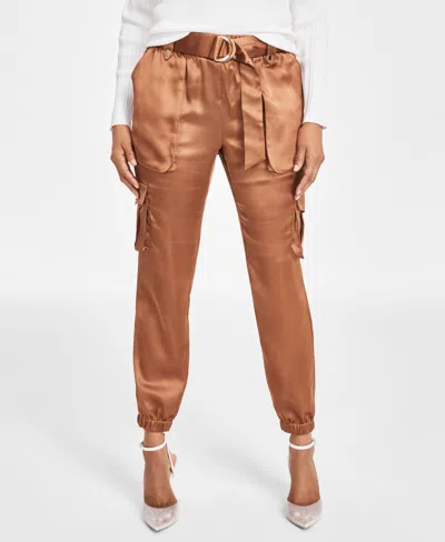 Inc International Concepts Women's High-rise Belted Satin Cargo Pants, Regular & Petite, Created For Macy's In Brown Saira