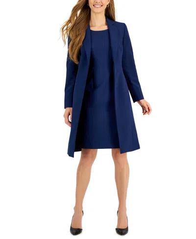 Le Suit Women's Crepe Topper Jacket & Sheath Dress Suit, Regular And Petite Sizes In Indigo